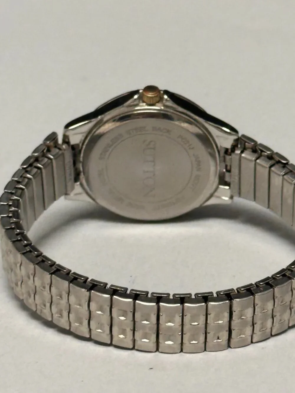 Sutton Watch Women Silver Tone Gold Bezel Stretch Expansion Band New Battery
